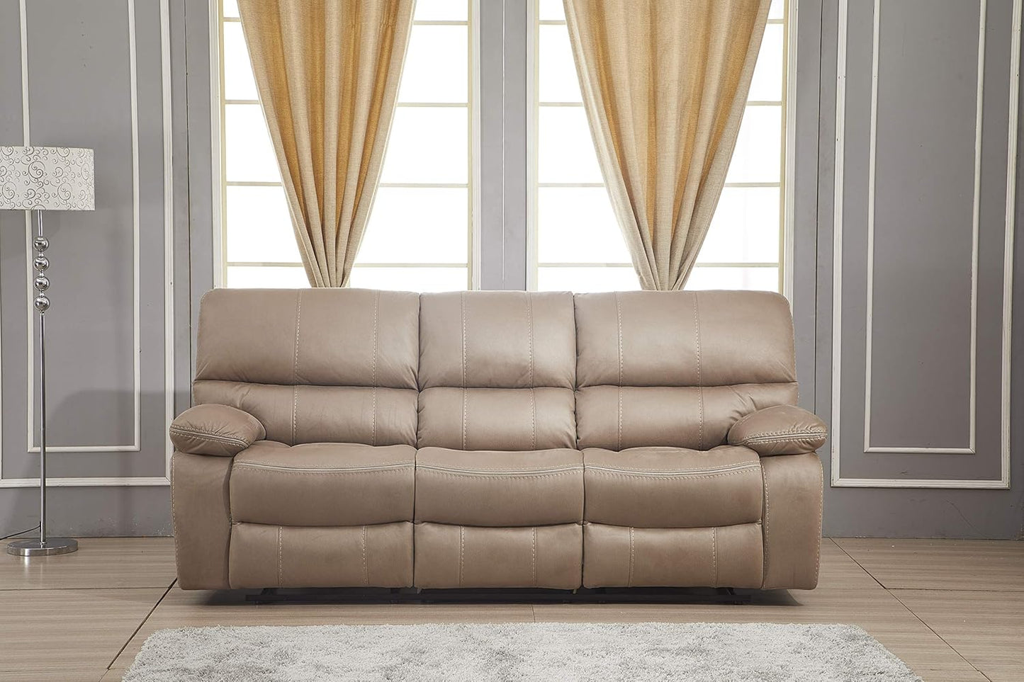 Microfiber Reclining Sofa Couch Set Living Room Set 8007 (Taupe, Sofa+Loveseat)