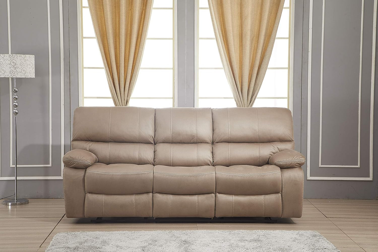 Microfiber Reclining Sofa Couch Set Living Room Set 8007 (Taupe, Sofa+Loveseat)