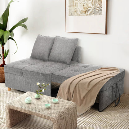 4-In-1 Convertible Sofa Chair Bed, Linen Sleeper Chair for Small Space, Futon Sofa Bed with 5 Adjustable Backrest, Single Small Couch for Living Room Bedroom Apartment, Gray