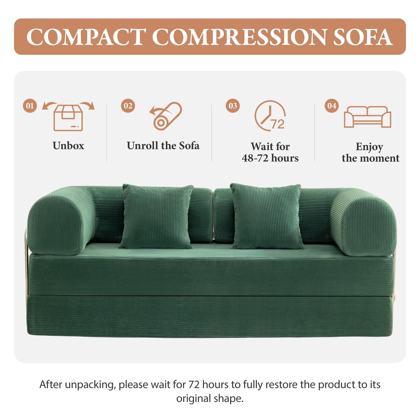 78.7" W Combination Sofa, High Rebound Density Sponge Sofa Couch, Two Forms Floor Couch Three Seats Sofa Bed for Living Room, Bedroom, Green