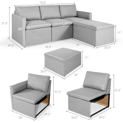 Convertible Sectional Sofa L-Shaped Couch W/Reversible Chaise Light Grey