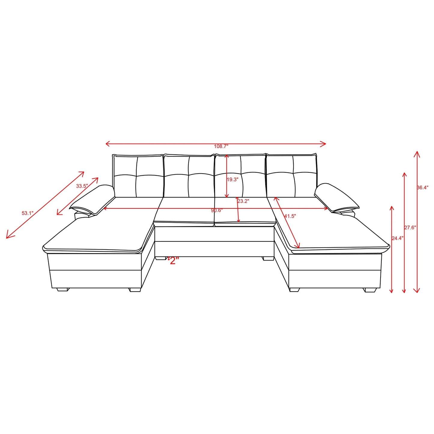 Sectional Sofa Couches Set Oversized U Shaped Sleeper Bed Couch with Double Chaise 4-Seat Cloud Couch for Living Room Home Apartment Light Gray