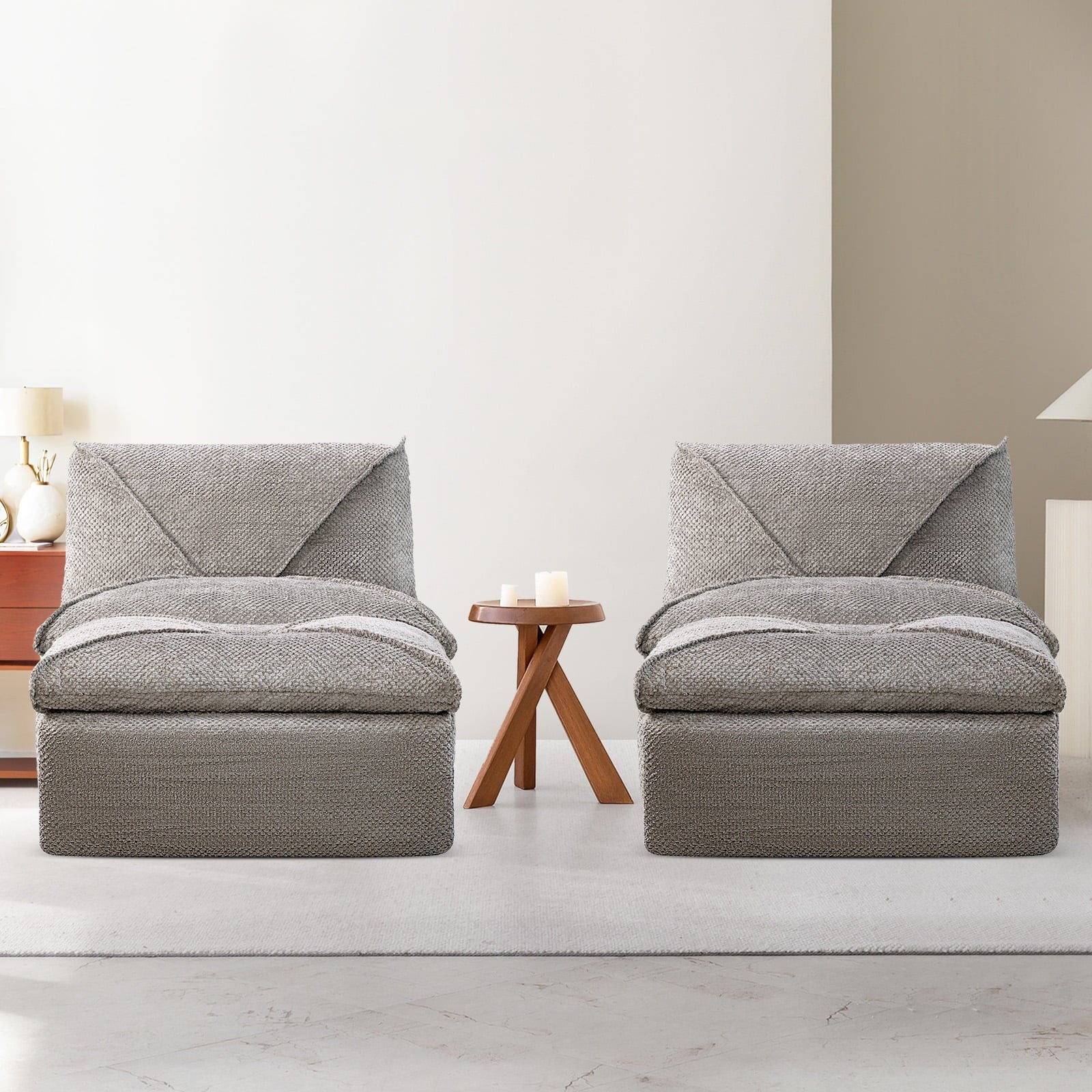 35.4"W Accent Chair, Upholstered Beanbag Sofa Chair, Modern Single Chair Accent Chair for Living Room Bedroom with Ottoman, Stone Gray