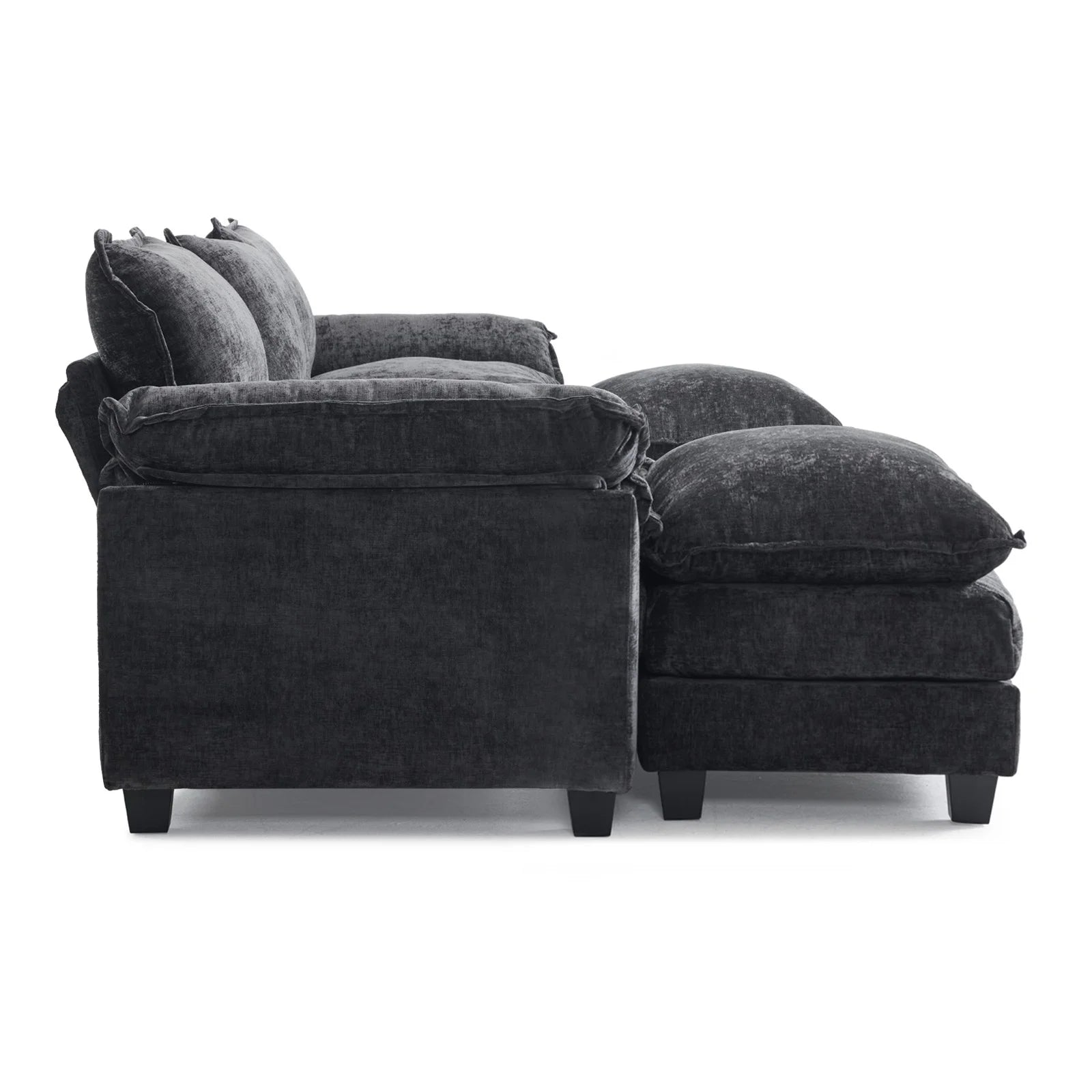 120" W Sectional Sofa U Shaped Couch with Double Chaise Chenille Sleeper Set with 3 Oversized Seats Black