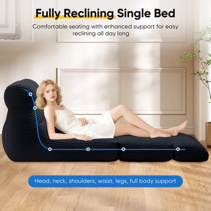 Folding Sofa Bed, 3 in 1 Convertible Sofa with Back Support, Portable Folding Chair Bed, Living Room Bedroom Comfortable Floor Sofa Lounge, Single Bed, Black