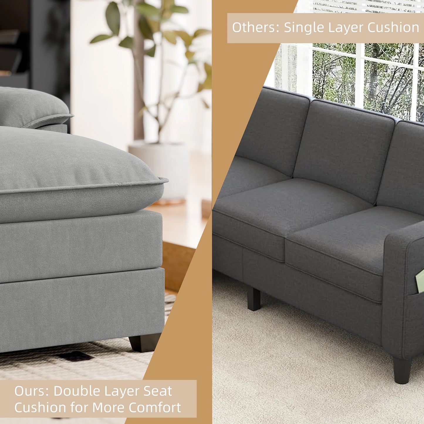 Sectional Sofa Couches Set Oversized U Shaped Sleeper Bed Couch with Double Chaise 4-Seat Cloud Couch for Living Room Home Apartment Light Gray