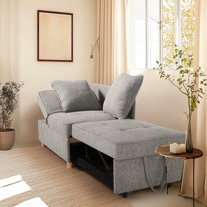 4-In-1 Convertible Sofa Chair Bed, Linen Sleeper Chair for Small Space, Futon Sofa Bed with 5 Adjustable Backrest, Single Small Couch for Living Room Bedroom Apartment, Gray