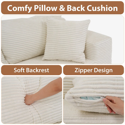 Indoor Modular Sectional Sofa, 106" Corduroy Cloud Couch L Shaped Sofas with Deep Seat, Comfy Fluffy Plush Couches, No Assembly Required, Left Chaise, White