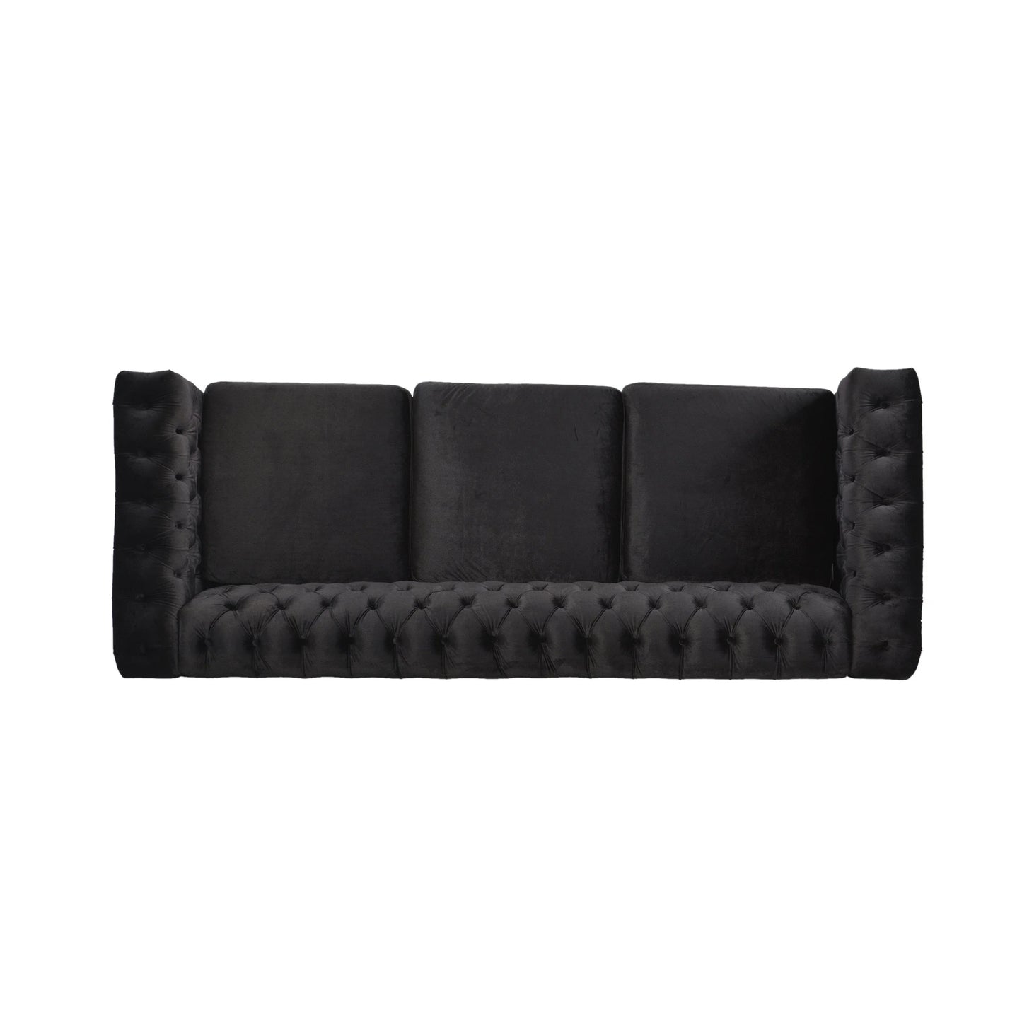 Zyiere Tufted Chesterfield 3 Seater Sofa, Black Velvet and Dark Brown