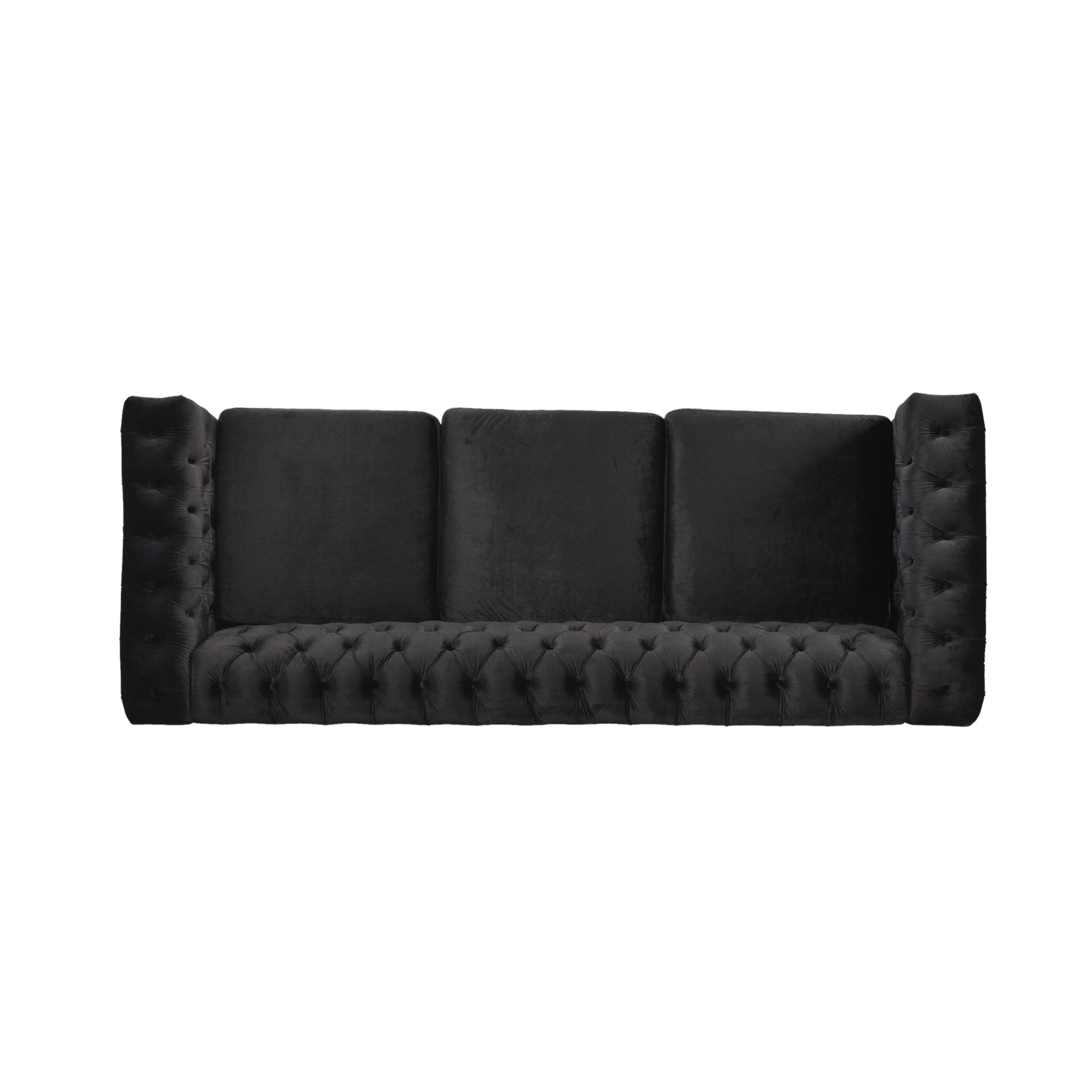 Zyiere Tufted Chesterfield 3 Seater Sofa, Black Velvet and Dark Brown