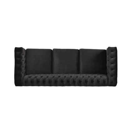 Zyiere Tufted Chesterfield 3 Seater Sofa, Black Velvet and Dark Brown