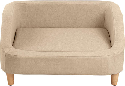 Pet Sofa with Movable Cushion, Rectangle Sofa with Wood Foot, Dog Sofa Dog Bed, Cat Sofa Cat Bed, Wooden Structure and Linen Pet Sofa Bed, Three Size (Small, Beige)