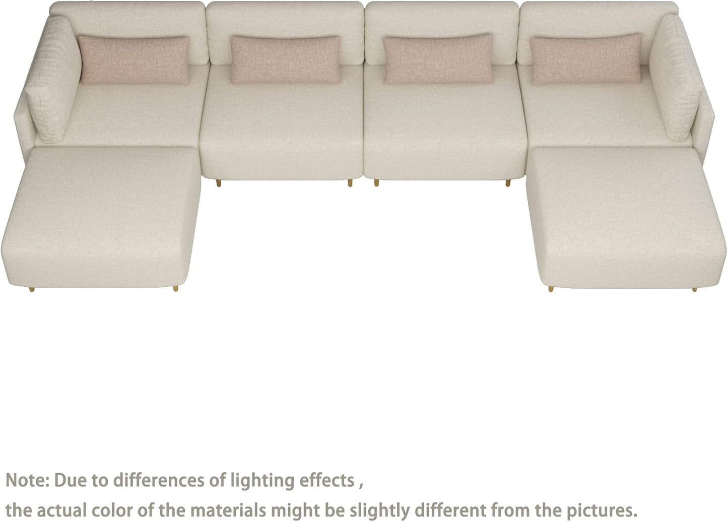Sectional Sofa Couch, Modular U Shape Sofa Couch, Modern Minimalist Sofa Couch with 2 Ottoman 4 Throw Pillows for Living Room, Apartment, Beige