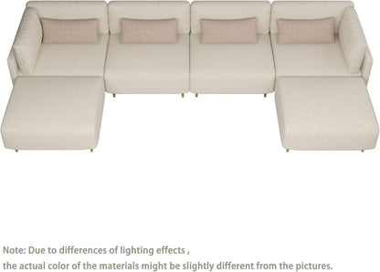 Sectional Sofa Couch, Modular U Shape Sofa Couch, Modern Minimalist Sofa Couch with 2 Ottoman 4 Throw Pillows for Living Room, Apartment, Beige