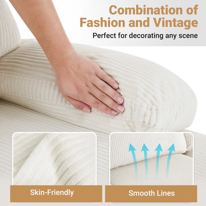 U-Shaped Sectional Sofa, 111" Corduroy Couch, 4 Seat Lounge Sleeper with Double Chaise for Living Room off White