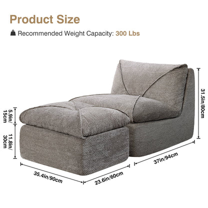 35.4"W Accent Chair, Upholstered Beanbag Sofa Chair, Modern Single Chair Accent Chair for Living Room Bedroom with Ottoman, Stone Gray