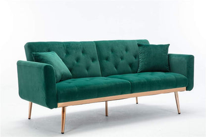 63" ccent Sof, Mid Century Modern Velvet Fbric Couch, Convertible Futon Sof Bed ，Recliner Couch ccent Sof Loveset Sof with Gold Metl Feet (Green)