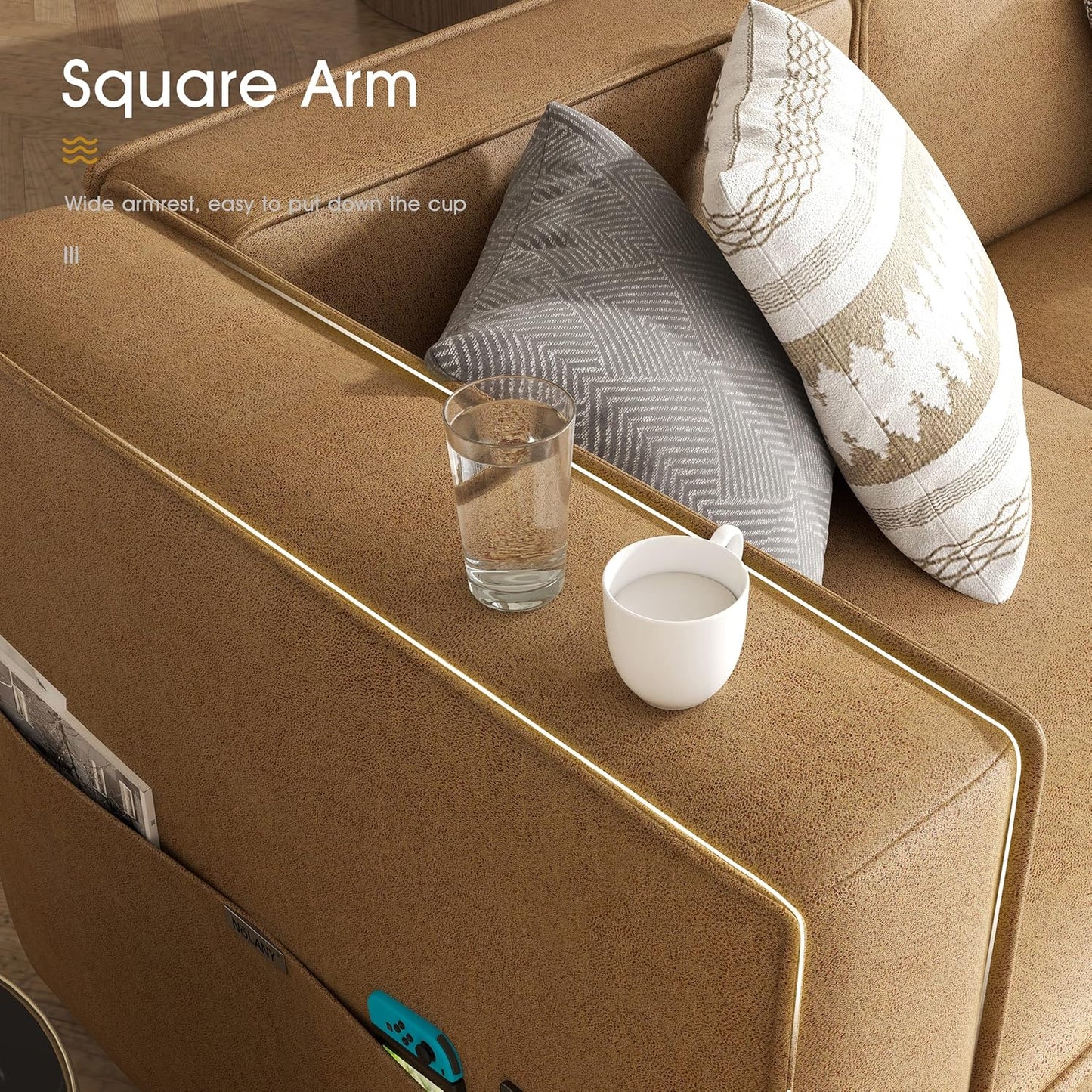 Modular Sectional Sofa, Convertible Sectional Couch with Storage Seat, U Shaped Sofa Couch with Reversible Chaise, Caramel Brown