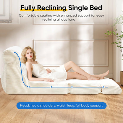 Folding Sofa Bed, 3 in 1 Convertible Sofa with Back Support, Portable Folding Chair Bed, Living Room Bedroom Comfortable Floor Sofa Lounge, Single Bed, White