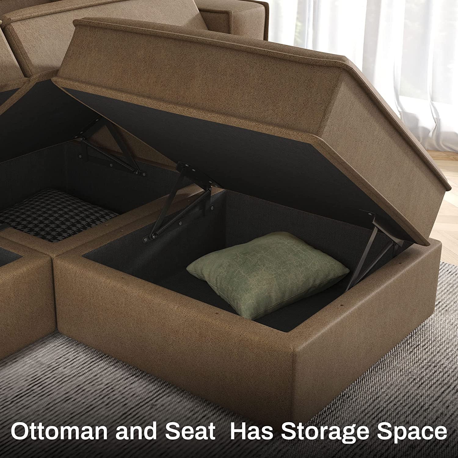 Convertible Sectional Sofa, U Shaped Couch with Storage Seats, Modular Sofa Couch with Convertible Chaise, Huckleberry Brown