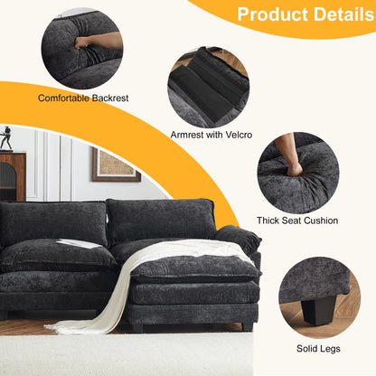 120" W Sectional Sofa U Shaped Couch with Double Chaise Chenille Sleeper Set with 3 Oversized Seats Black