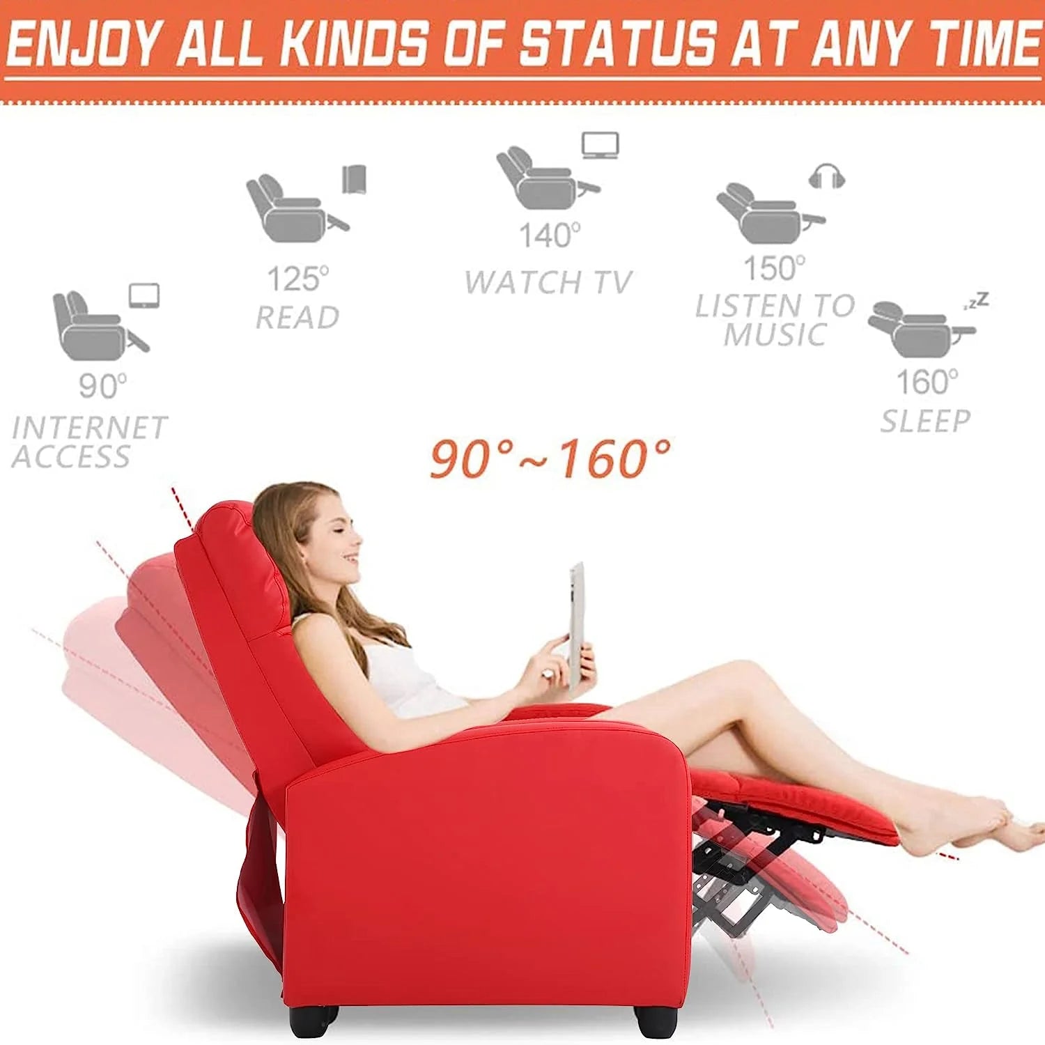 Recliner Chair for Living Room Home Theater Seating Single Reclining Sofa Lounge with Padded Seat Backrest (Red)