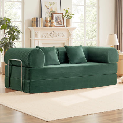 78.7" W Combination Sofa, High Rebound Density Sponge Sofa Couch, Two Forms Floor Couch Three Seats Sofa Bed for Living Room, Bedroom, Green
