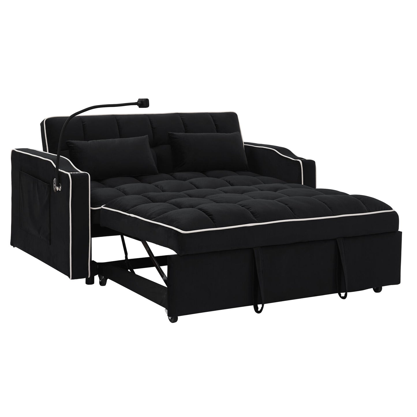 3 in 1 Convertible Sleeper Sofa Bed Loveseat Sofa Couch Pull Out Sofa Bed Black
