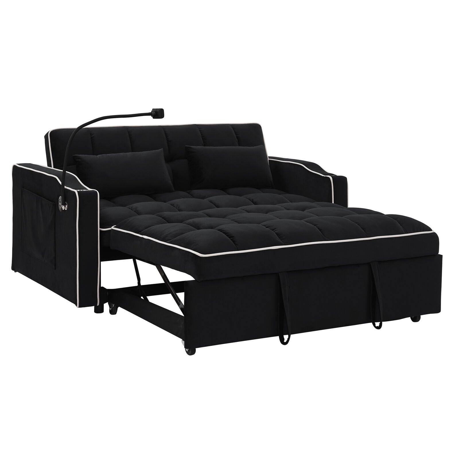 3 in 1 Convertible Sleeper Sofa Bed Loveseat Sofa Couch Pull Out Sofa Bed Black
