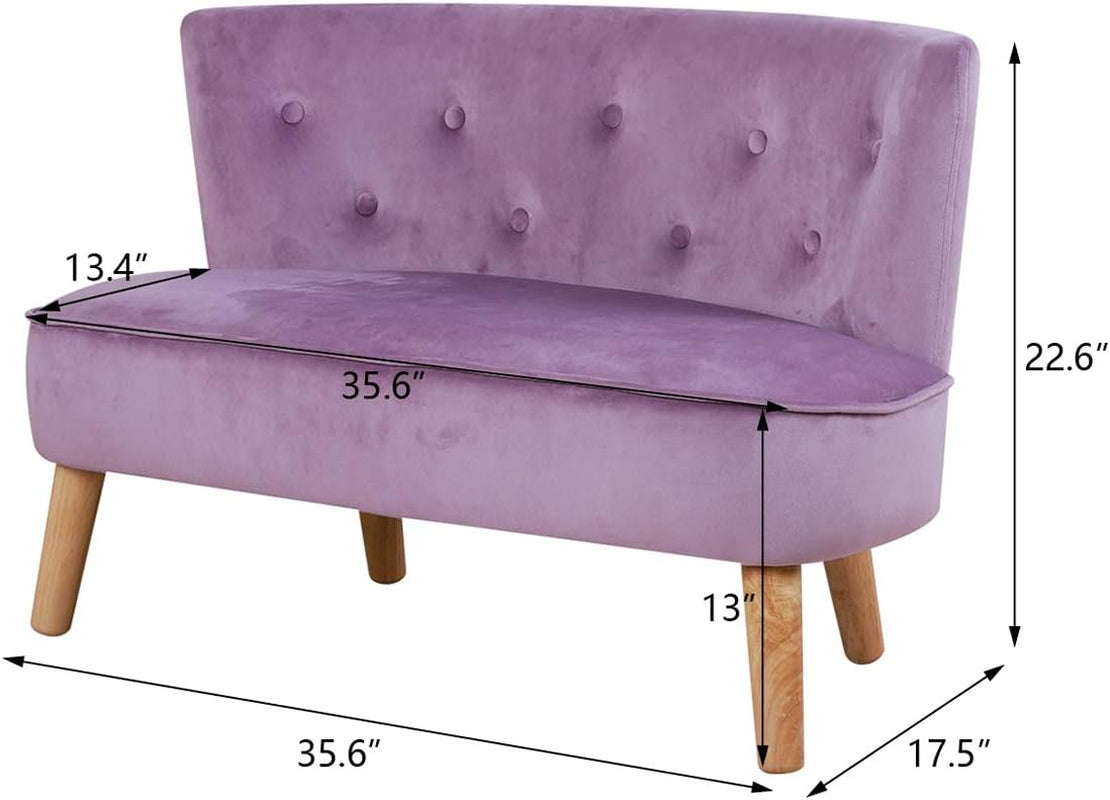 2-Seat Kid Sofa Couch with Velvet Fabric,Kid Sofa Chair with Wooden Frame for 3-6 Age Children Gift,35.6" Length, Purple