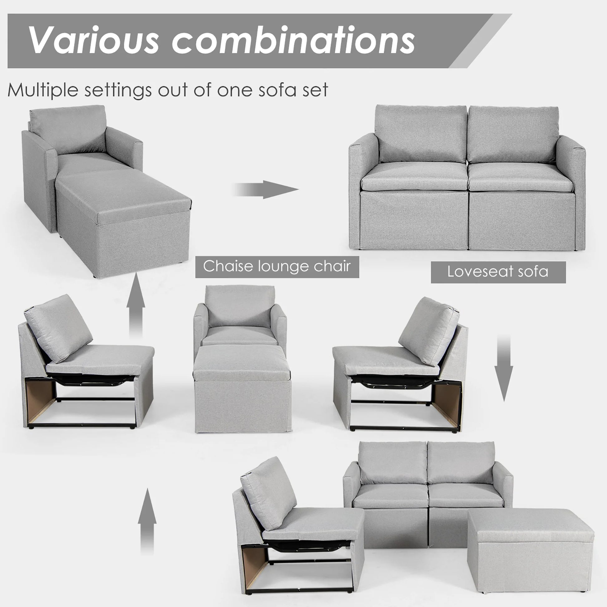 Convertible Sectional Sofa L-Shaped Couch W/Reversible Chaise Light Grey