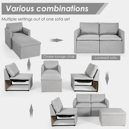 Convertible Sectional Sofa L-Shaped Couch W/Reversible Chaise Light Grey