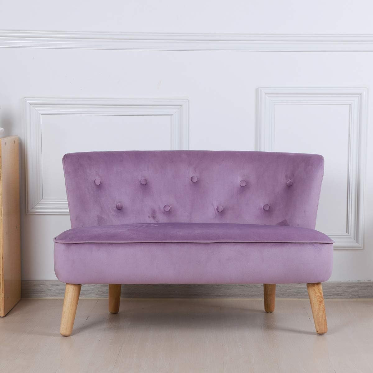 2-Seat Kid Sofa Couch with Velvet Fabric,Kid Sofa Chair with Wooden Frame for 3-6 Age Children Gift,35.6" Length, Purple