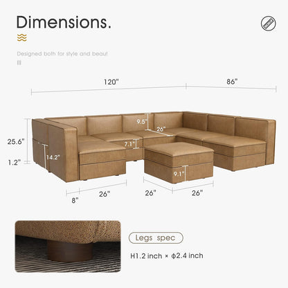 Modular Sectional Sofa, Convertible Sectional Couch with Storage Seat, U Shaped Sofa Couch with Reversible Chaise, Caramel Brown