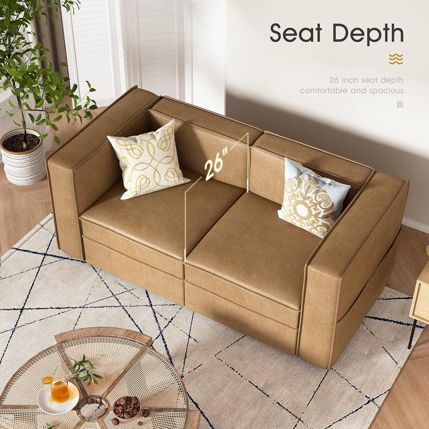 Modular Sectional Sofa, Convertible Sectional Couch with Storage Seat, U Shaped Sofa Couch with Reversible Chaise, Caramel Brown
