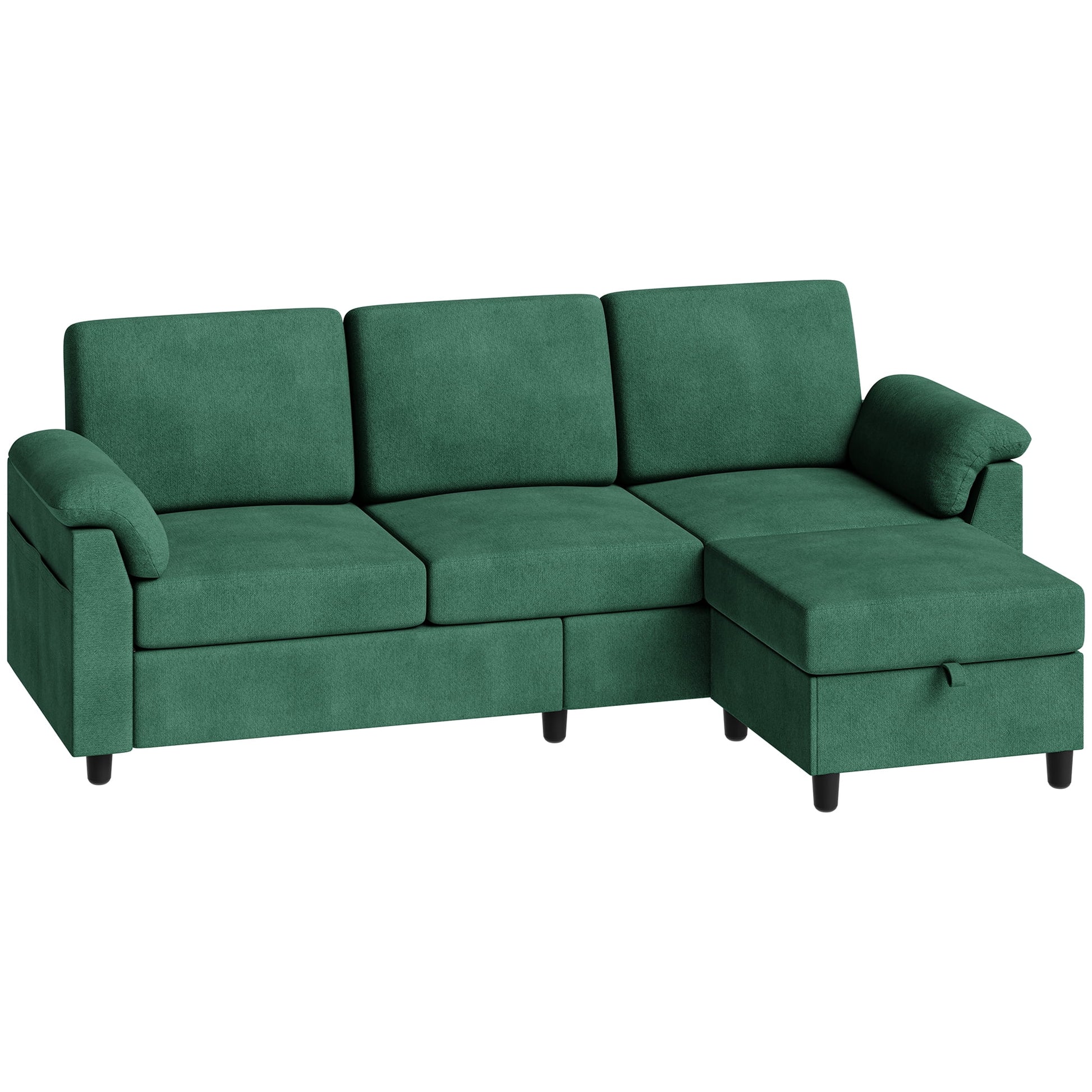 79.1" Sectional Sofa with Movable Storage Ottoman, L-Shaped Convertible Sofa Couch for Small Living Room, Green