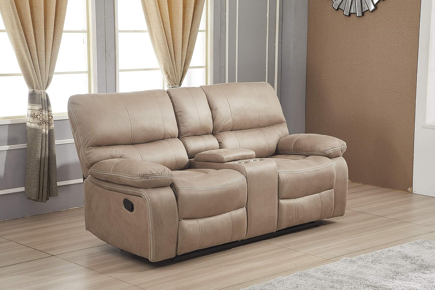 Microfiber Reclining Sofa Couch Set Living Room Set 8007 (Taupe, Sofa+Loveseat)