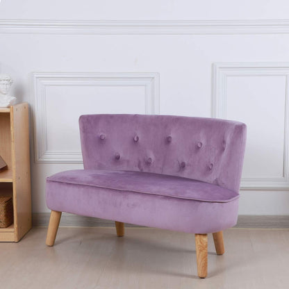 2-Seat Kid Sofa Couch with Velvet Fabric,Kid Sofa Chair with Wooden Frame for 3-6 Age Children Gift,35.6" Length, Purple