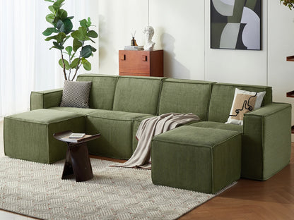 Oversized Modular Sectional Sofa, U-Shaped Cloud Sofa Couch with Corduroy Fabric, 4 Seat Sponge Sofa for Living Room, No Assembly Required, Green