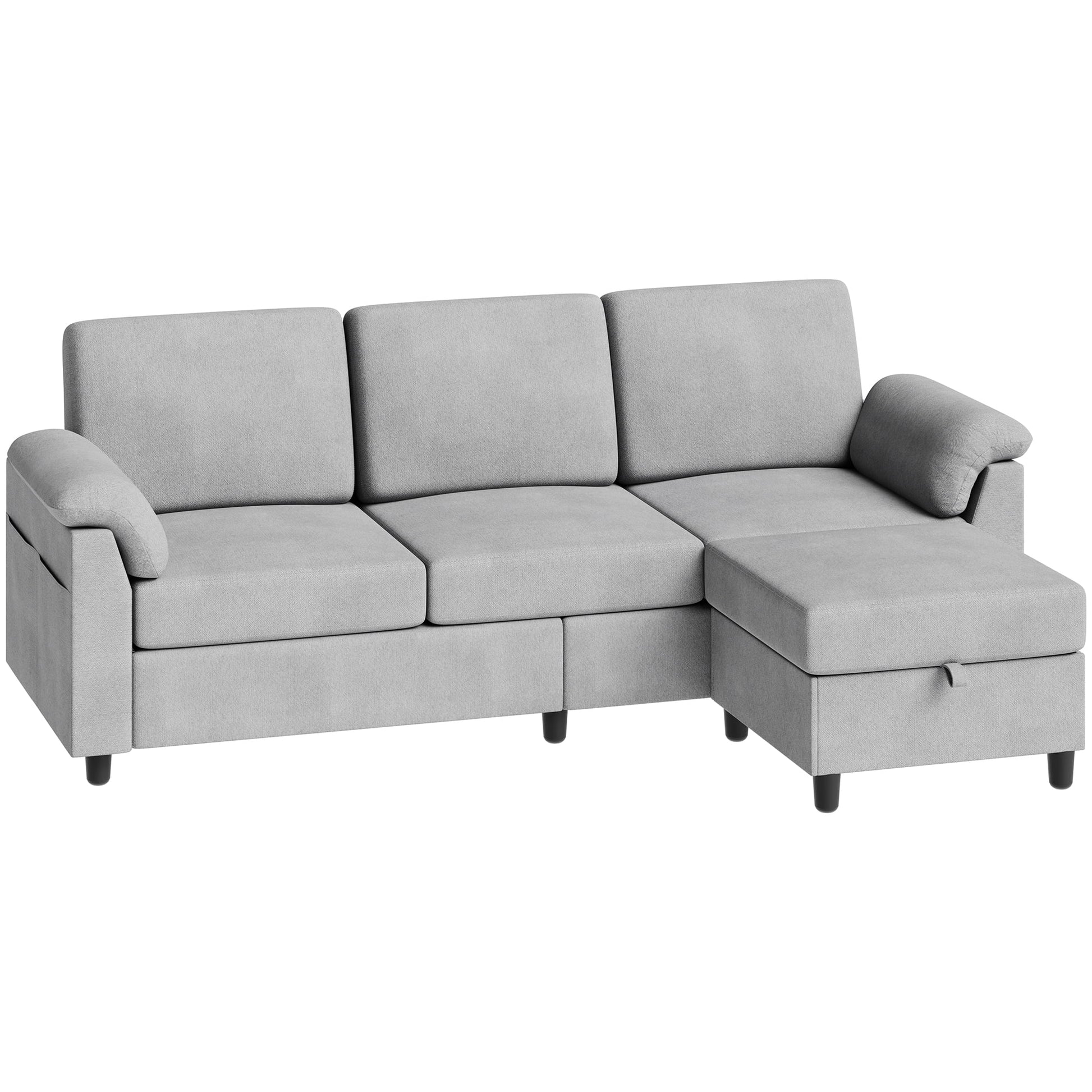 79.1" Sectional Sofa with Movable Storage Ottoman, L-Shaped Convertible Sofa Couch for Small Living Room, Ottoman, L-Shaped Convertible Sofa Couch for Small Living Room, Light Grey