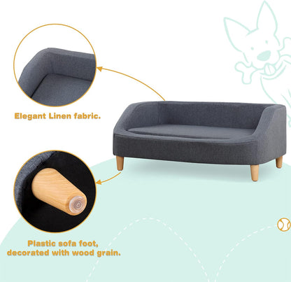 37" Pet Sofa Bed, Dog Sofa, Cat Sofa, Cat Bed, Pet Bed, Dog Bed, Cat Bed, Rectangle Pet Sofa with Detachable Cushion/Elegant Wood-Like Foot, Comfortable and Safe Pet Sofa (Gray)