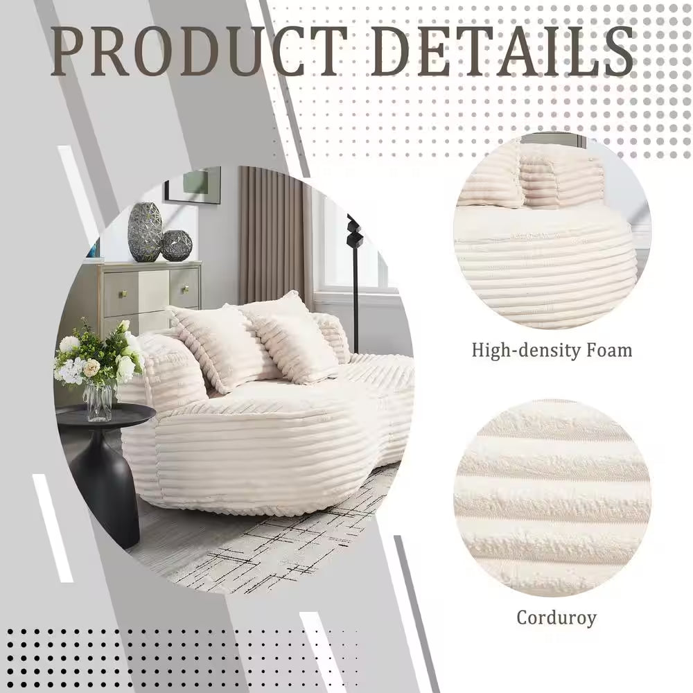 64 In. Armless Corduroy Curved Upholstered Oversized Sofa in Bege Modern Comfy Lounge Couch Loveseat Sleeper Chair Sofa