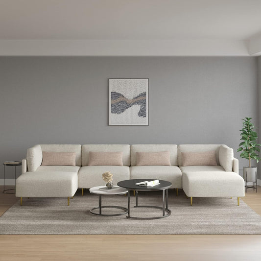 Sectional Sofa Couch, Modular U Shape Sofa Couch, Modern Minimalist Sofa Couch with 2 Ottoman 4 Throw Pillows for Living Room, Apartment, Beige