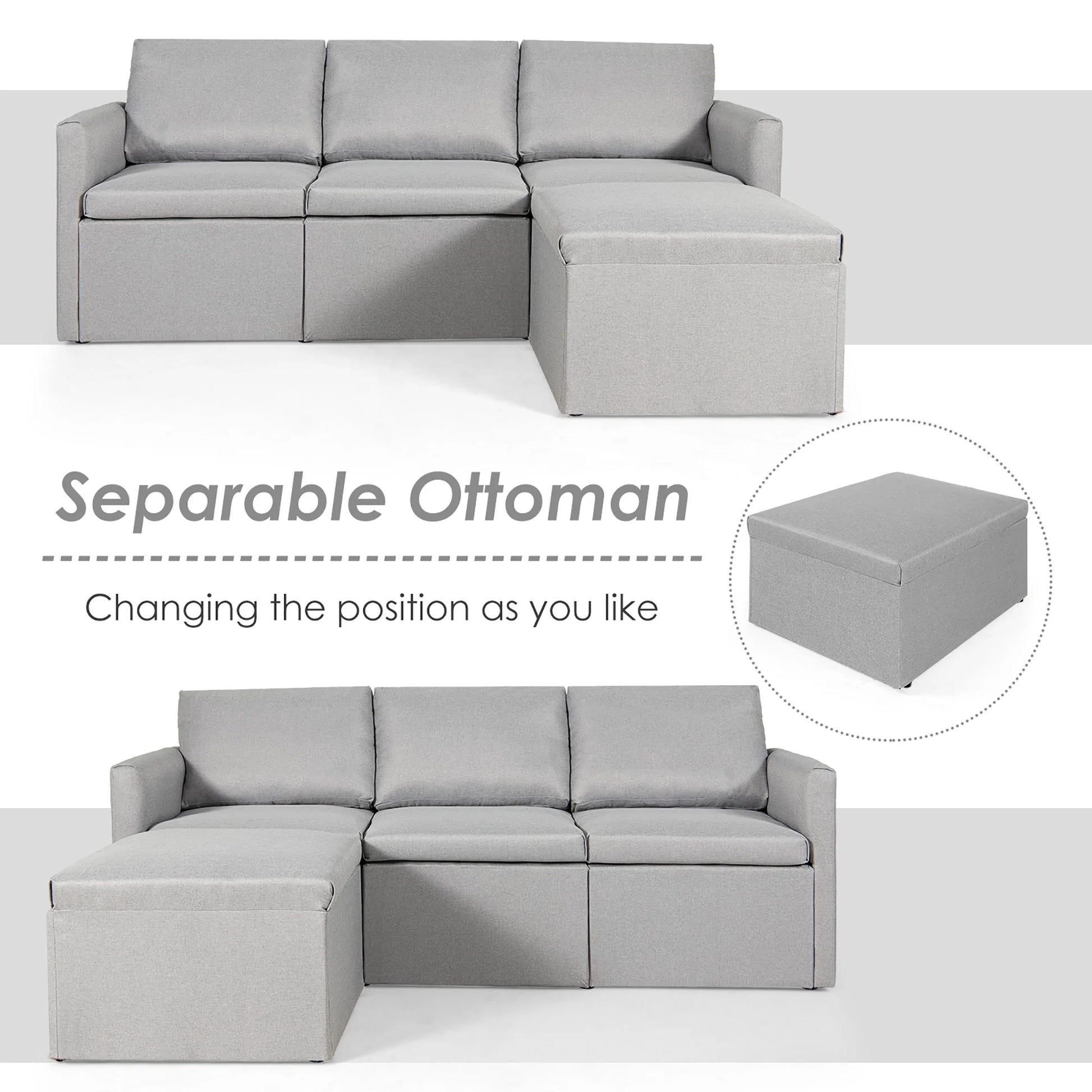 Convertible Sectional Sofa L-Shaped Couch W/Reversible Chaise Light Grey