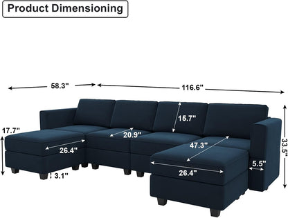 Modular Sectional Sofa U Shaped Velvet Couch with Reversible Chaise Oversized Couch with Ottoman Blue…
