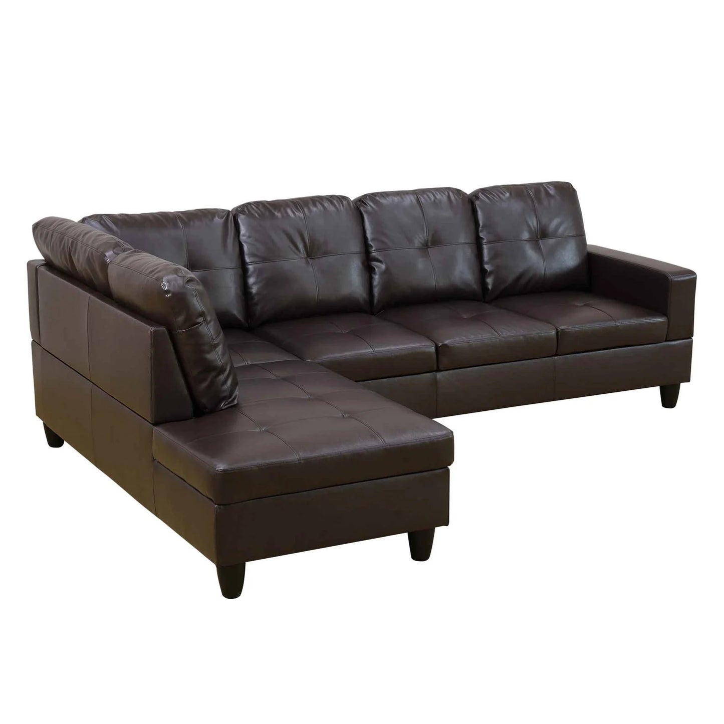 Modern Faux Leather Sectional Couch and Sofa Set, L Shaped Sectional Sofa with 17.5" Back Height, Living Room Furniture Sets, Brown(No Ottoman)