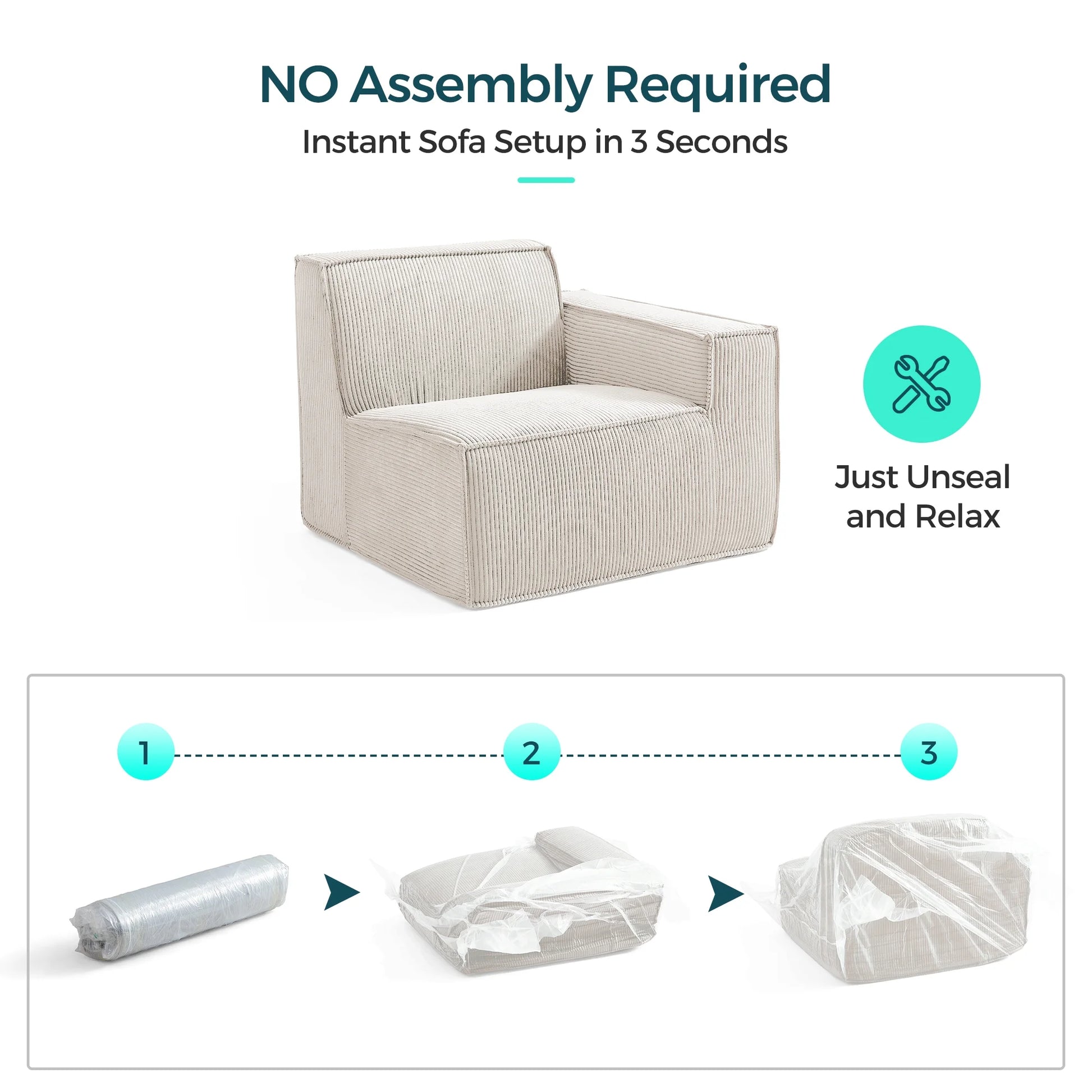 Oversized Modular Sectional Sofa, L-Shaped Cloud Sofa Couch with Corduroy Fabric, 3 Seat Sponge Sofa for Living Room, No Assembly Required, Beige