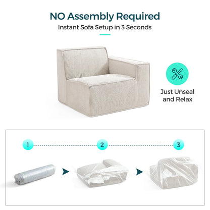 Oversized Modular Sectional Sofa, L-Shaped Cloud Sofa Couch with Corduroy Fabric, 3 Seat Sponge Sofa for Living Room, No Assembly Required, Beige