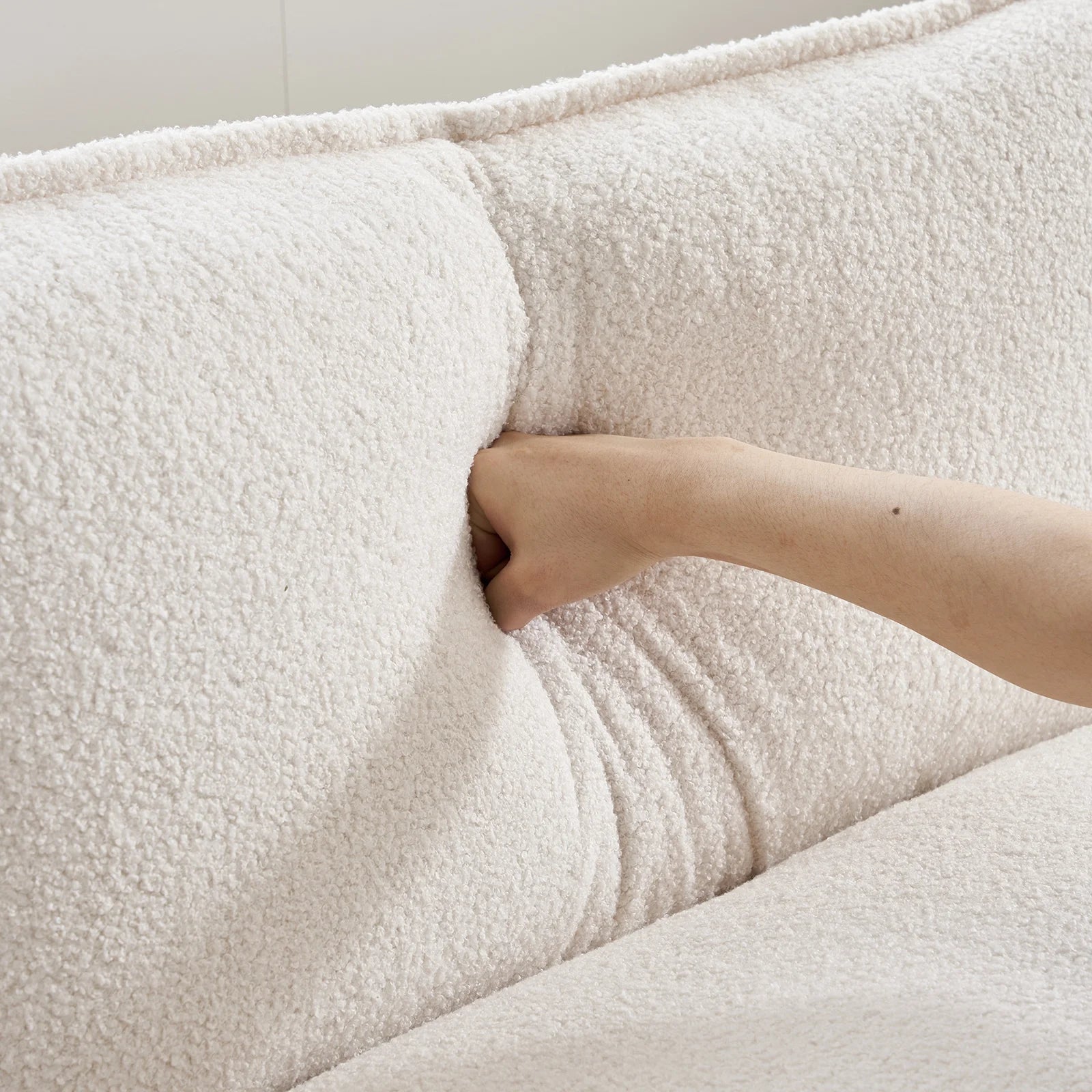 120" W Sectional Sofa Modern Convertible Couch with Double Cushions L Shaped Sofa with Reversible Chaise, Teddy Velvet Sofa Set with 3 Wider Seater Teddy White