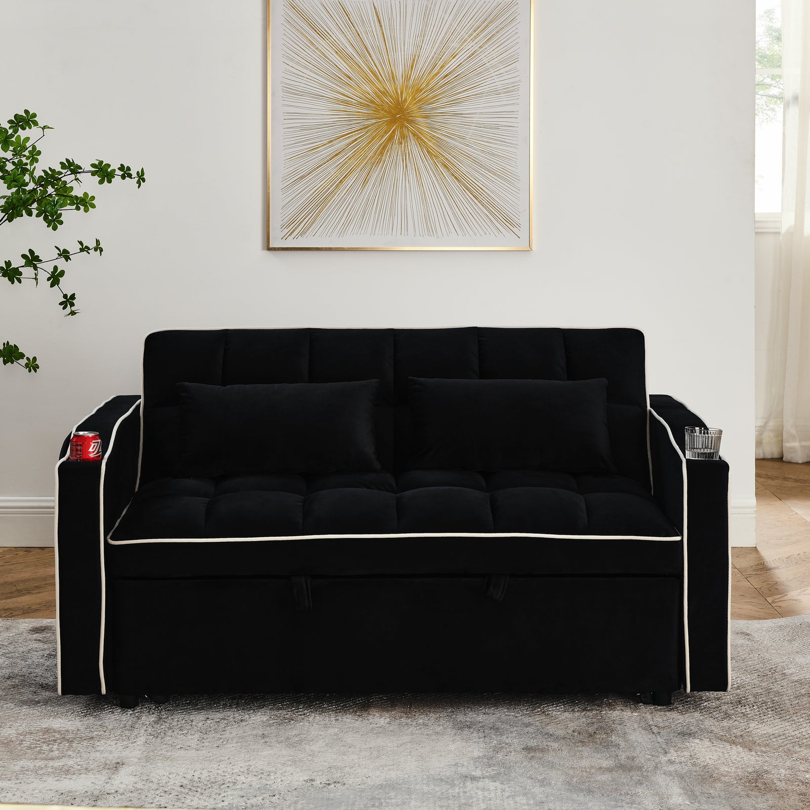 3 in 1 Convertible Sleeper Sofa Bed Loveseat Sofa Couch Pull Out Sofa Bed Black